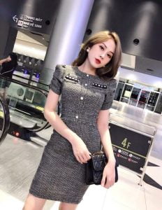 đầm tay phồng vải bố canvas