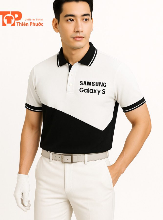 Ao Polo Dong Phuc Samsung Phoi Mau Ngang Than Mat Truoc