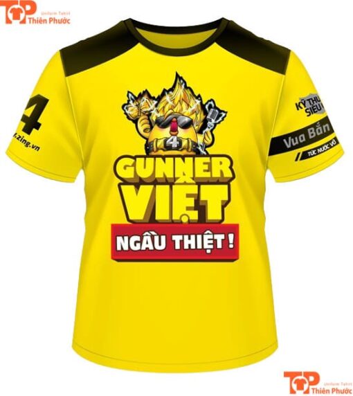 In Decal Lên Áo: Decal Màu Đa Sắc, Decal Cắt & Ứng Dụng Cho Áo Đồng Phục 19 Áo thun vàng in hình nhân vật và chữ nhiều màu, sản phẩm Thiên Phước