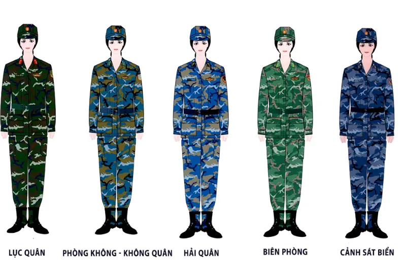 Áo phòng không không quân nổi bật với màu xanh lam đậm – biểu tượng của bầu trời và nhiệm vụ bảo vệ không phận.