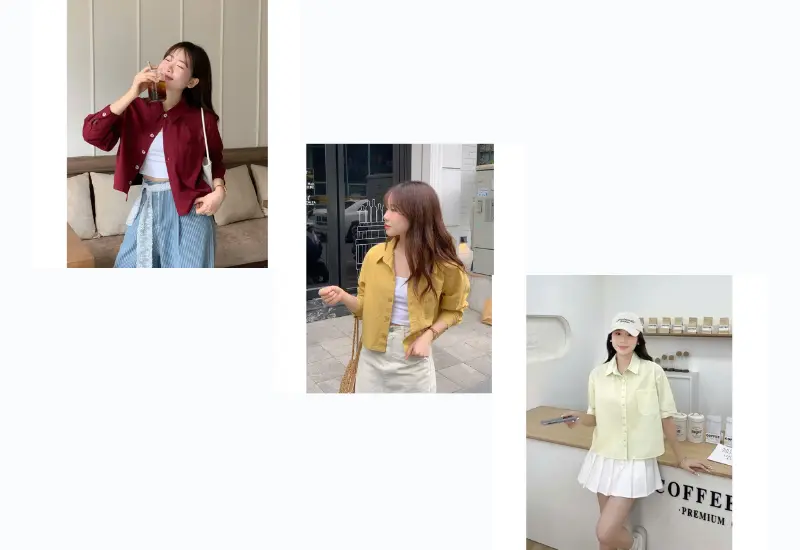 Vẻ ngoài cá tính, năng động với áo sơ mi cổ tròn croptop. 