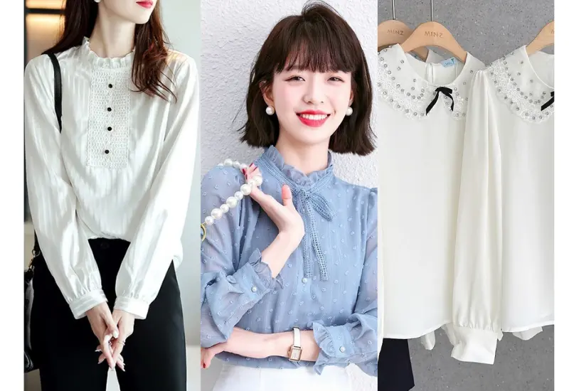 Sang trọng, nổi bật và lộng lẫy với mẫu áo sơ mi cổ tròn đính đá. 