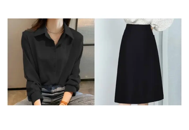Sơ mi đen phối quần gì nữ – gợi ý mix & match thanh lịch và thời thượng 21 Chân váy midi mang đến vẻ ngoài trang nhã và nhẹ nhàng khi đi cùng sơ mi đen.