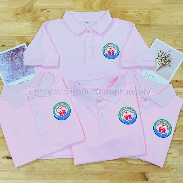 Áo cổ trụ hồng in logo – đồng phục công ty Thiên Phước