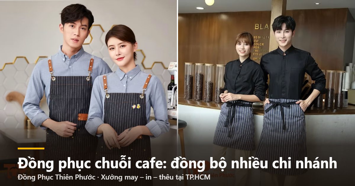 Đồng phục chuỗi cafe áo sơ mi phối tạp dề sọc đồng bộ