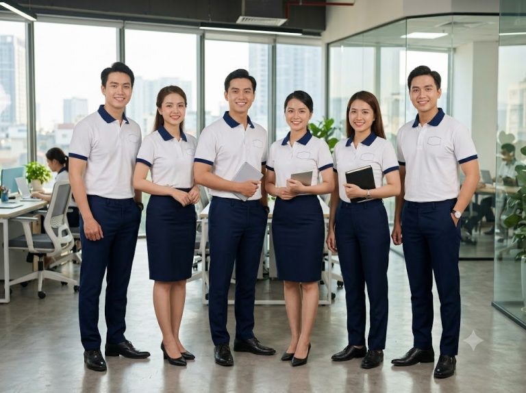 Nhân viên mặc áo polo đồng phục