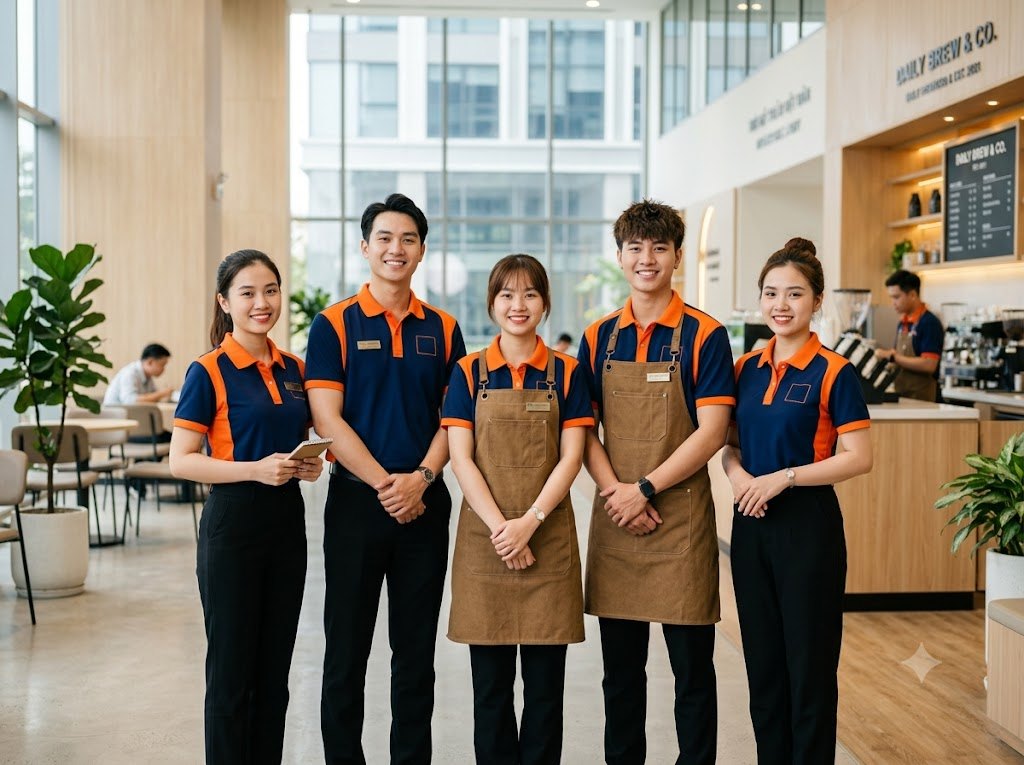 Đồng phục nhân viên công ty áo polo phối màu – Thiên Phước TPHCM