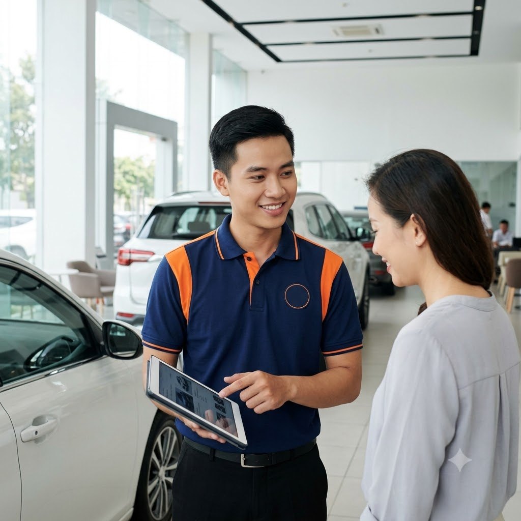 Đồng phục nhân viên tư vấn showroom áo polo phối vai