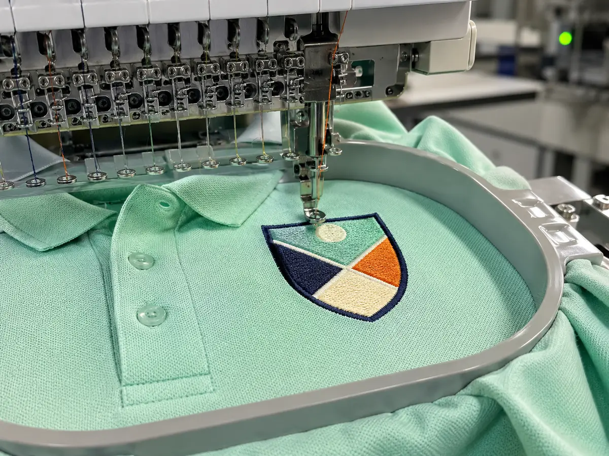 Thêu vi tính logo lên áo polo đồng phục