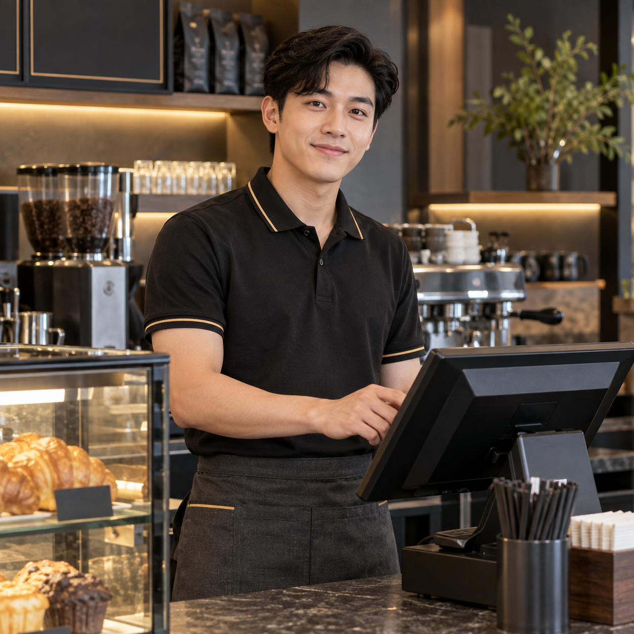 Polo đen phối viền vàng