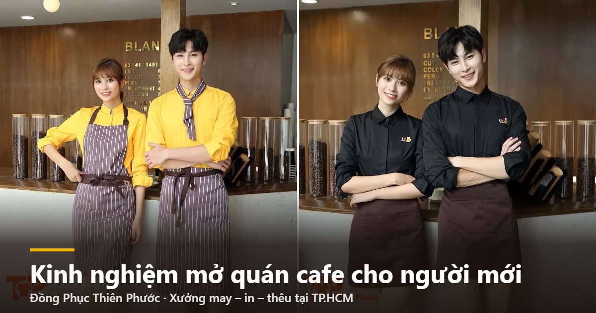 Nhân viên quán cafe mặc đồng phục tại quầy pha chế