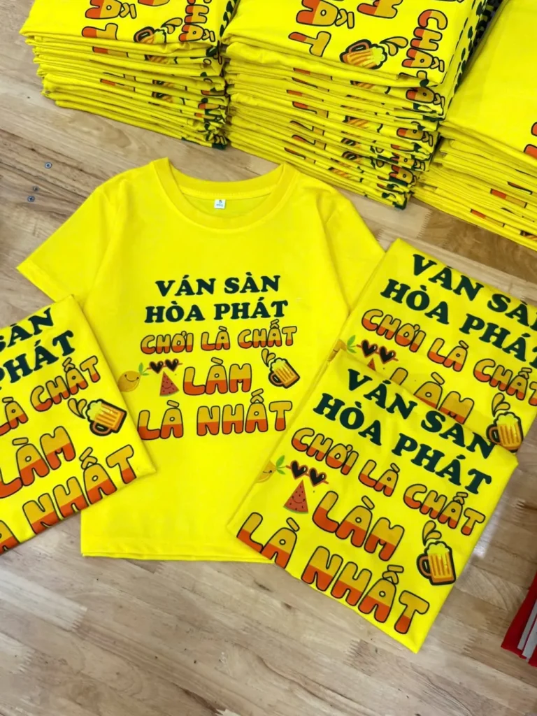 In Chữ Lên Áo Thun Theo Yêu Cầu: Chọn Kỹ Thuật, Font Chữ & Kích Thước Chuẩn 28 In chữ khẩu hiệu áo thun team building – Đồng Phục Thiên Phước