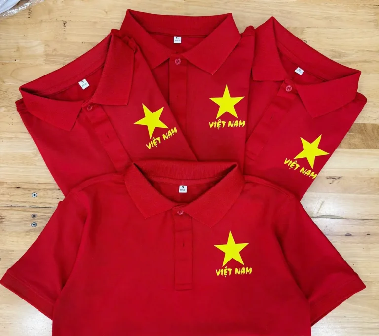 In Decal Lên Áo: Decal Màu Đa Sắc, Decal Cắt & Ứng Dụng Cho Áo Đồng Phục 29 Decal ngôi sao vàng áo polo đỏ – Đồng Phục Thiên Phước