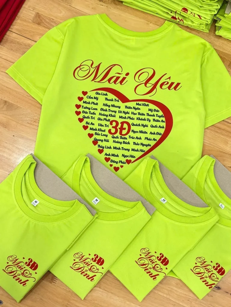 In Lụa Là Gì? Nguyên Lý, Quy Trình & Cách Ứng Dụng In Lụa Cho Áo Đồng Phục 24 In lụa mực đỏ trên áo xanh chuối – Đồng Phục Thiên Phước